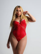 Body Jade em Renda com Decote em V e Abertura Inferior