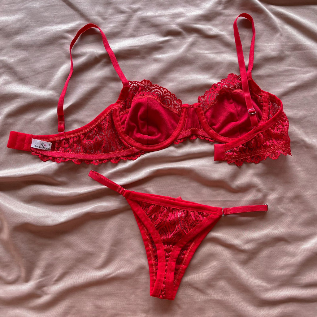 Kit 4 Conjunto Pandora/ Lingerie em renda sem bojo com aro, alças reguláveis e calcinha fio
