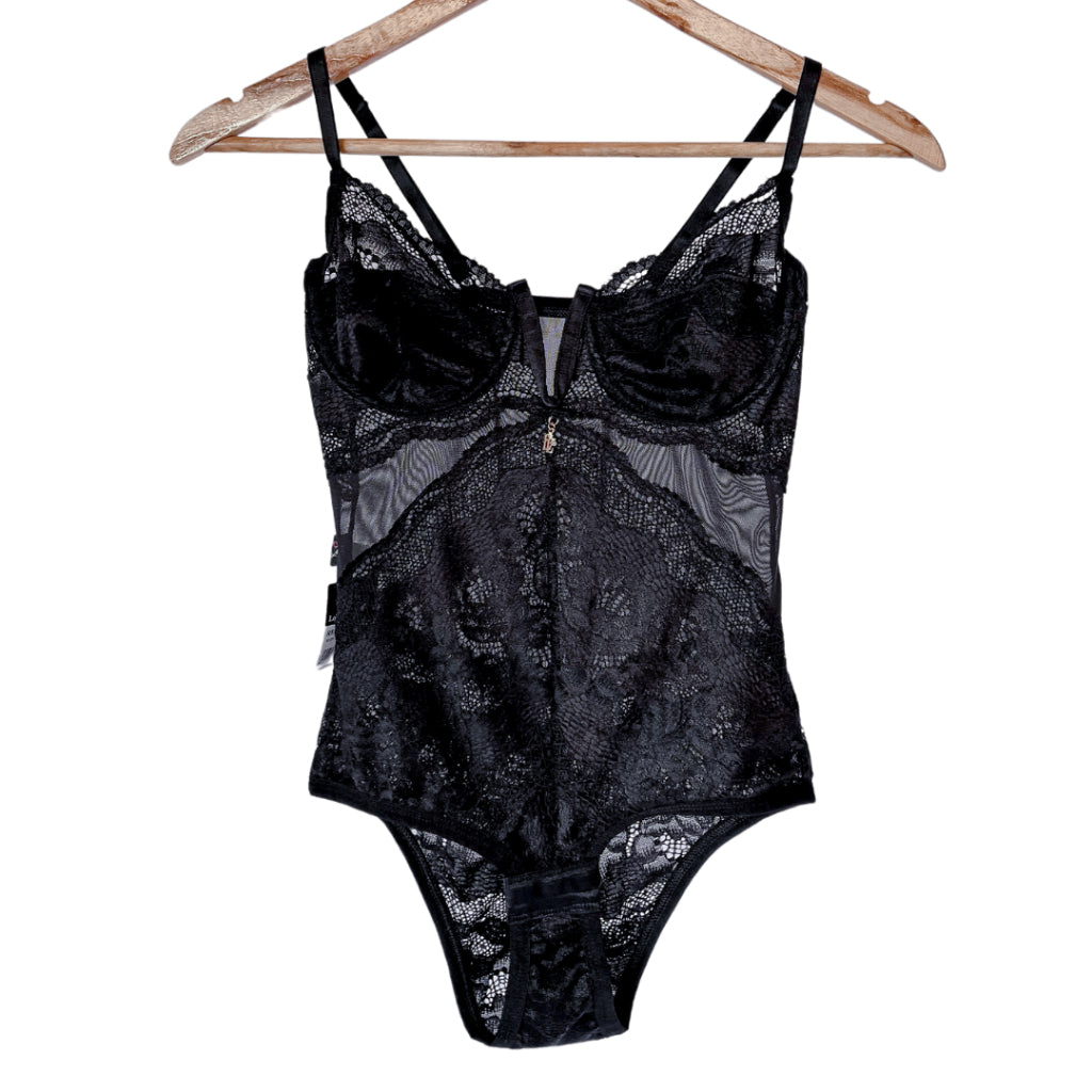 Body Jade em Renda com Decote em V e Abertura Inferior