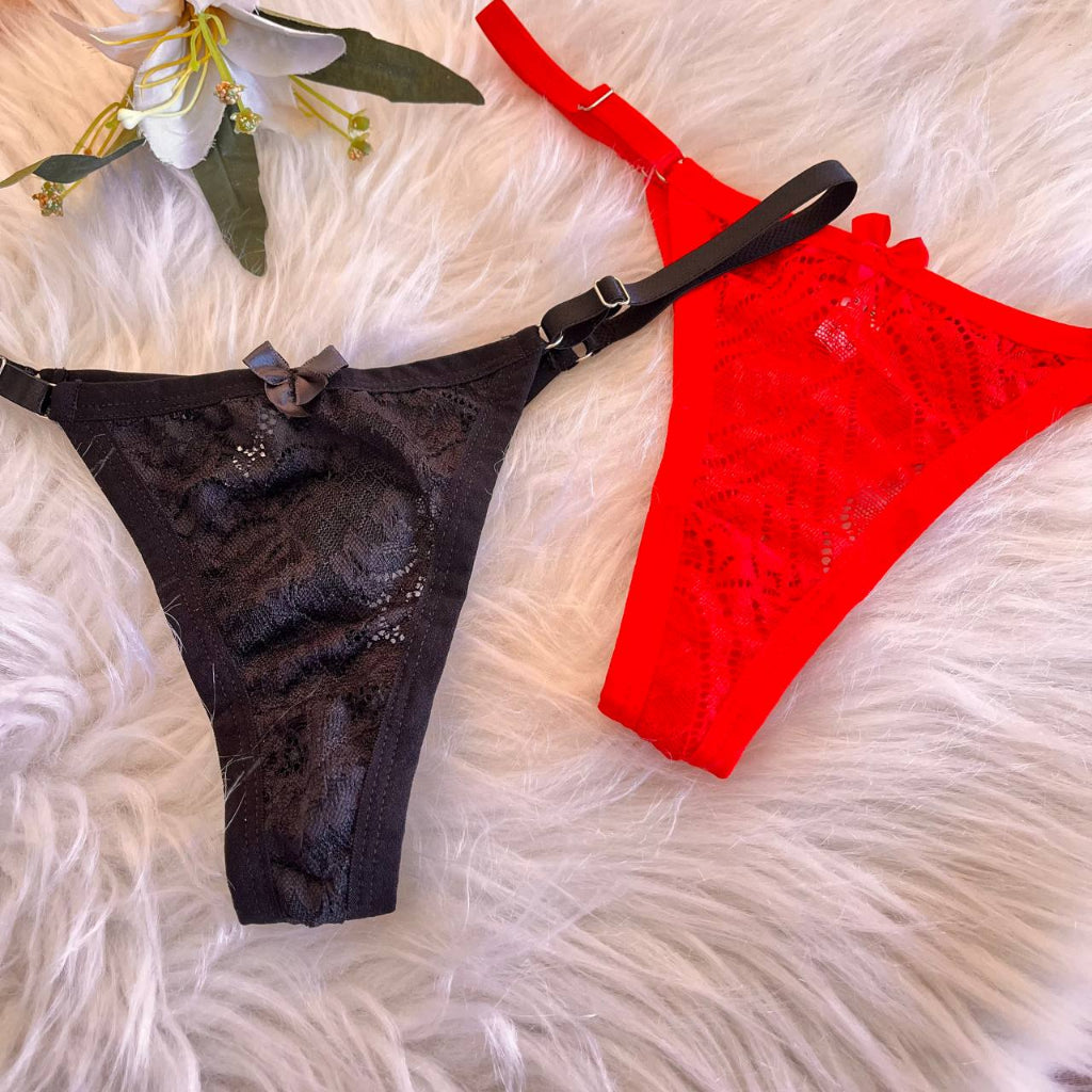 Calcinha Pandora / Calcinha Fio em renda, Alças ajustáveis, com forro