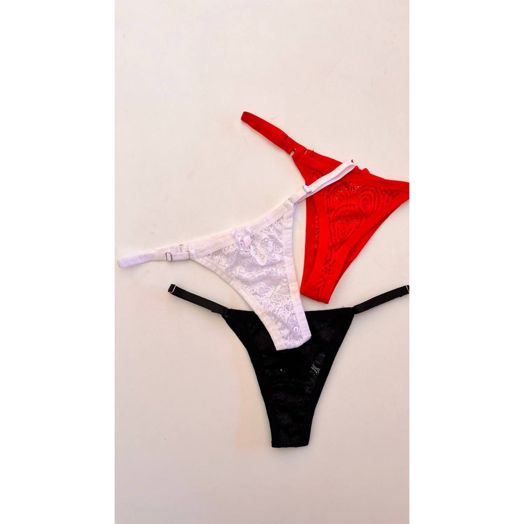 Calcinha Pandora / Calcinha Fio em renda, Alças ajustáveis, com forro