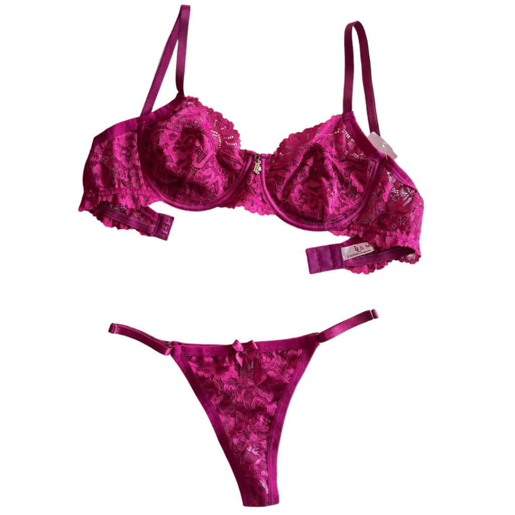 Kit 4 Conjunto Pandora/ Lingerie em renda sem bojo com aro, alças reguláveis e calcinha fio