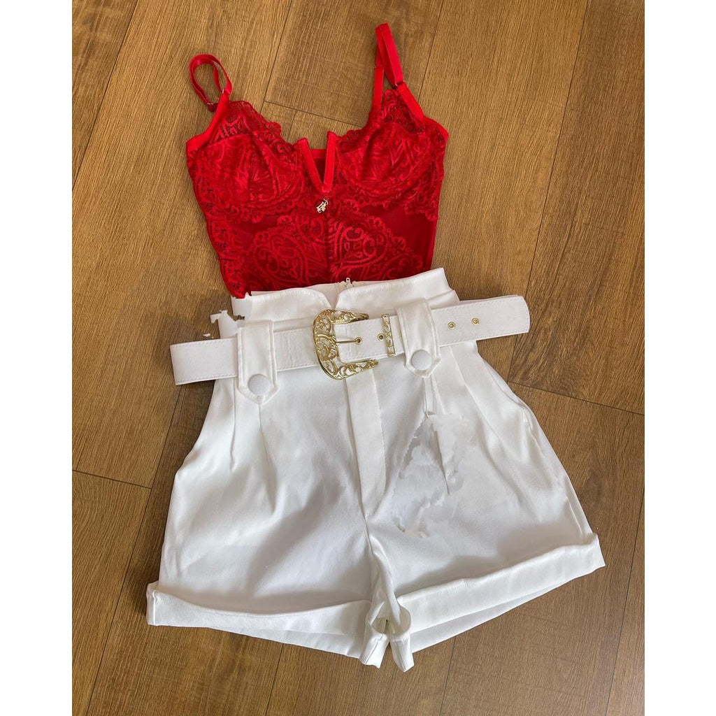Body Jade em Renda com Decote em V e Abertura Inferior