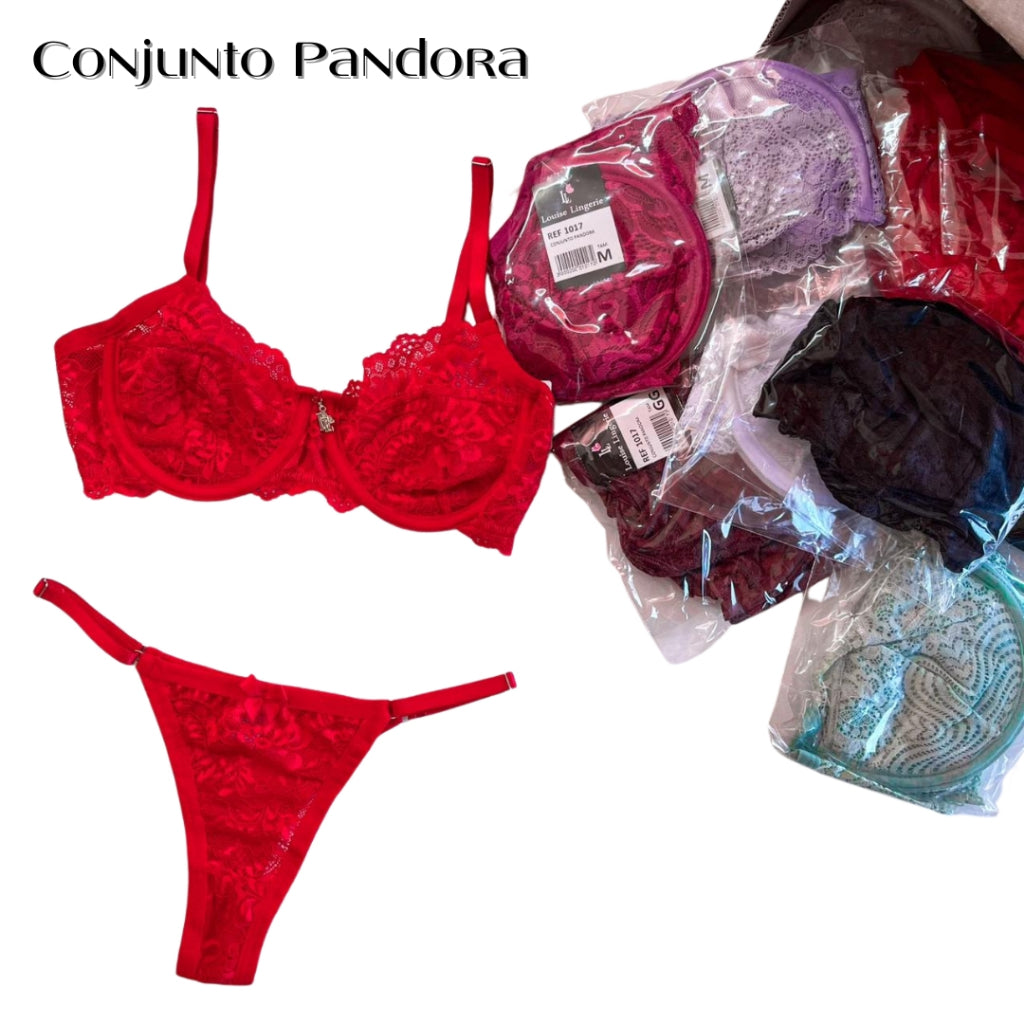 Kit 4 Conjunto Pandora/ Lingerie em renda sem bojo com aro, alças reguláveis e calcinha fio